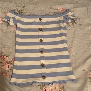 Aeropostale Blue And White Off The Shoulder Top